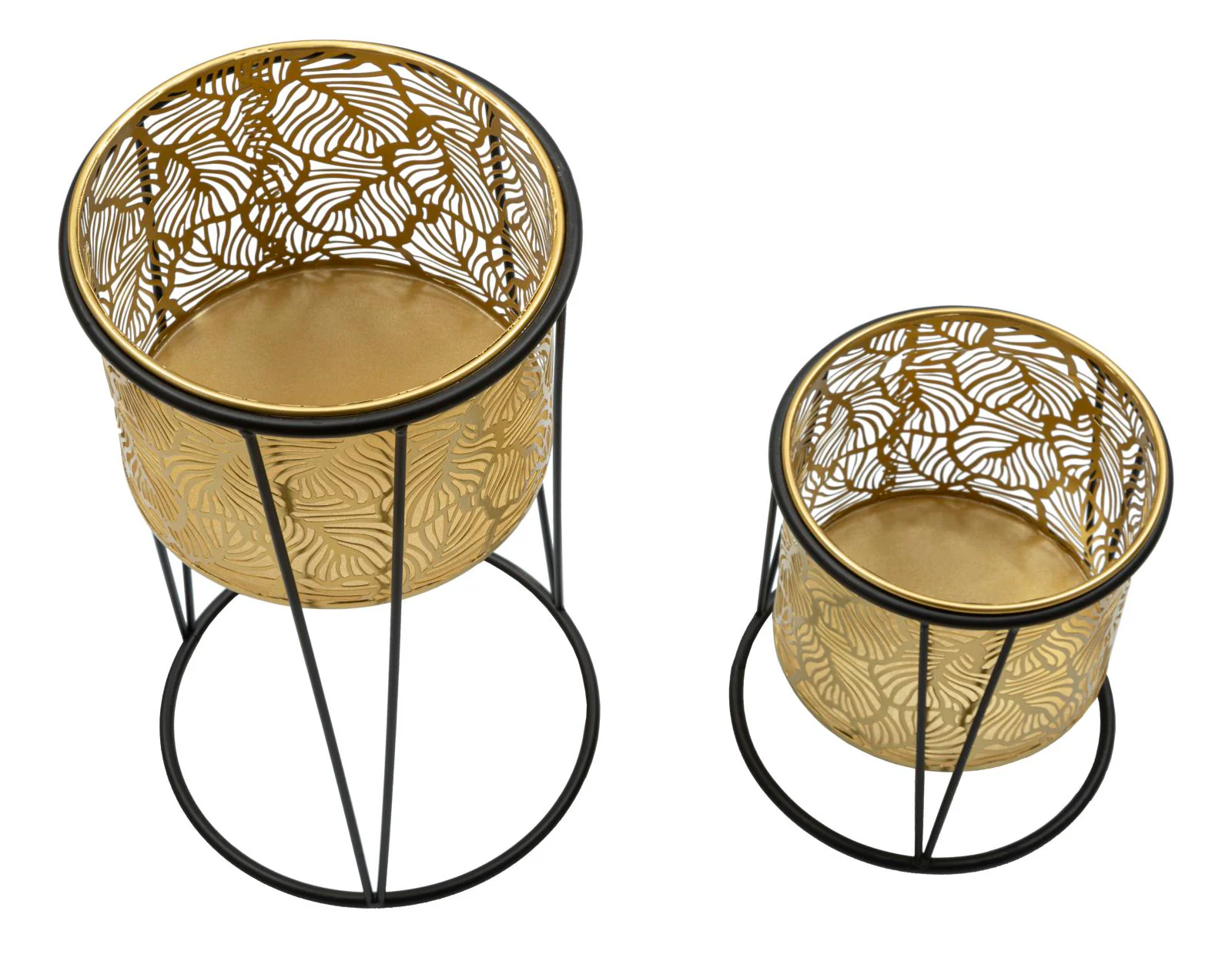 Coppia di Vasi Leavy in Metallo con Design Naturale - Ø 21x40 cm e 19x22 cm - Image 2