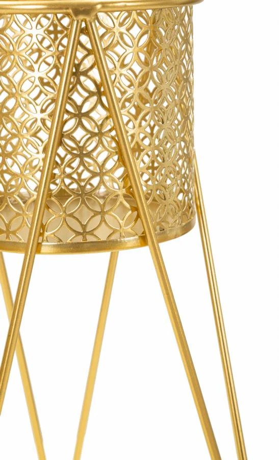 Coppia di Vasi Eleganti in Metallo con Supporto Dorato cm 21x20x46 e 18x18x32 - Image 4