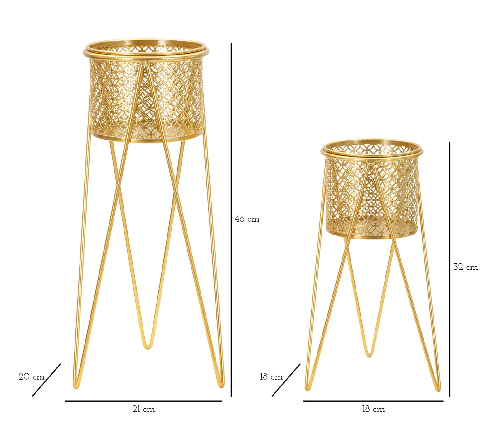Coppia di Vasi Eleganti in Metallo con Supporto Dorato cm 21x20x46 e 18x18x32 - Image 6