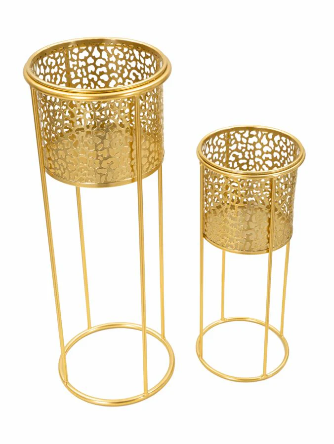 Coppia di Portavasi in Metallo Elegante Ø 17x46 cm e 14x34 cm - Image 2