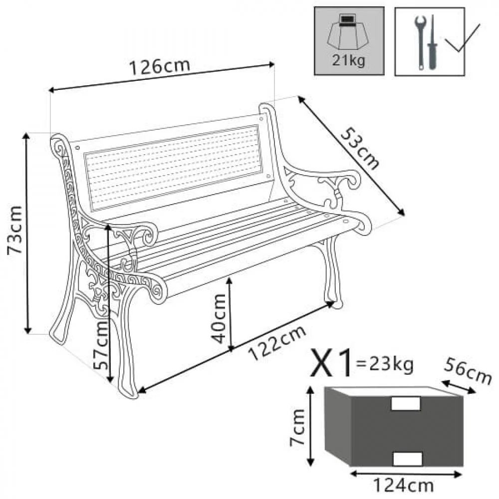 Panca in legno e ghisa Ginevra - Dimensioni: cm 126 x 53 x 73 h - Image 4