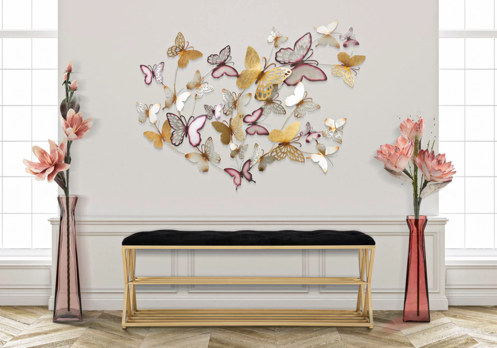 Panca elegante per scarpe in metallo dorato cm 120x40x45 - Image 2