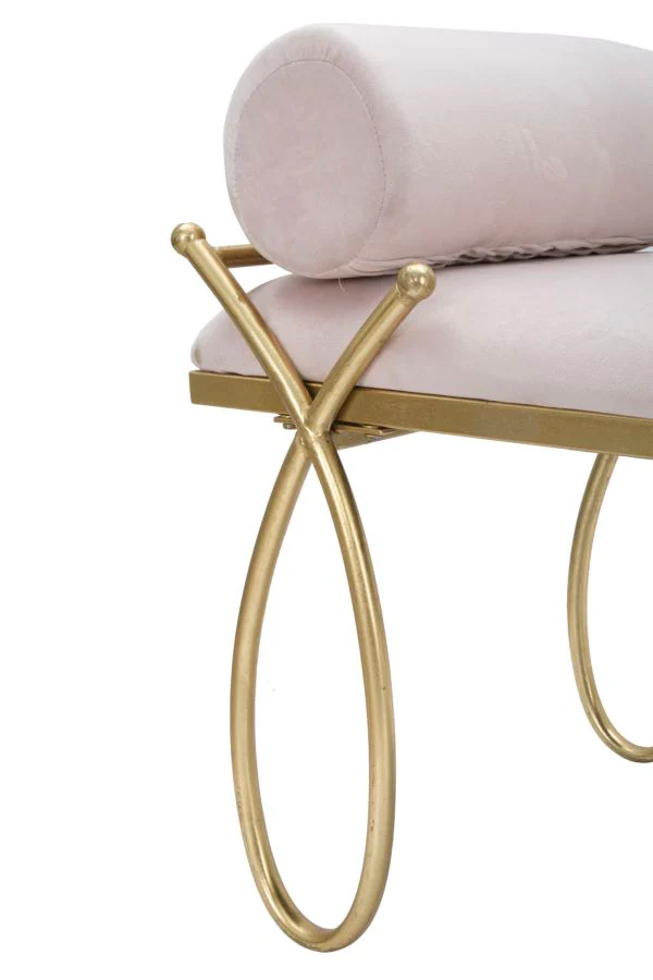 Panca Rosa Elegante con Velluto e Metallo Dorato cm 112,5x49x53 - Image 3