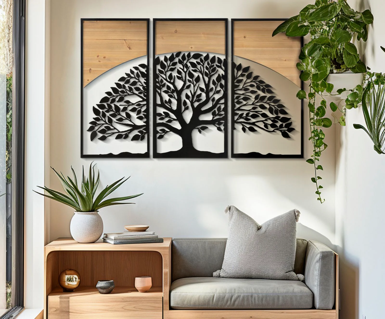 Set di Pannelli Decorativi 3D in Ferro e Legno - Design Albero Maestoso, 3 Pezzi 105x2x70 cm - Image 5