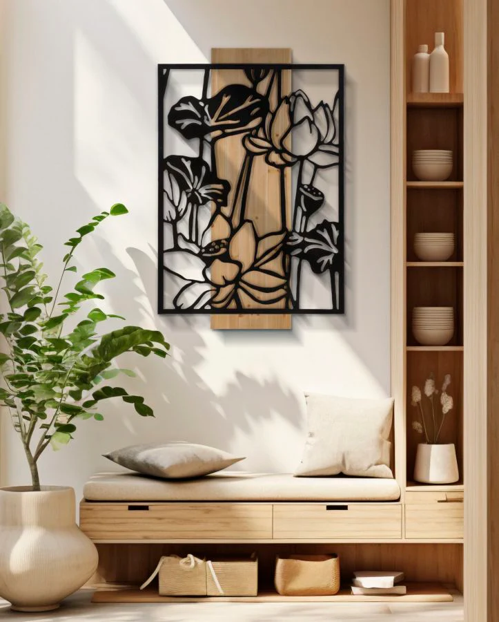 Pannello decorativo in ferro e legno Lotus 60x2x90 cm - Image 6