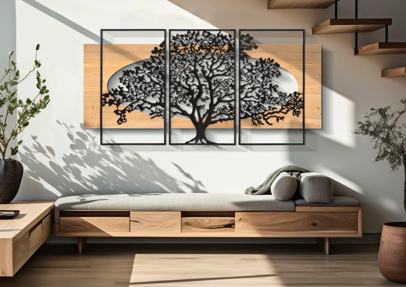 Set di Pannelli Decorativi 3D in Ferro e Legno - Albero Maestoso per Muri 176x2x90 cm - Image 5