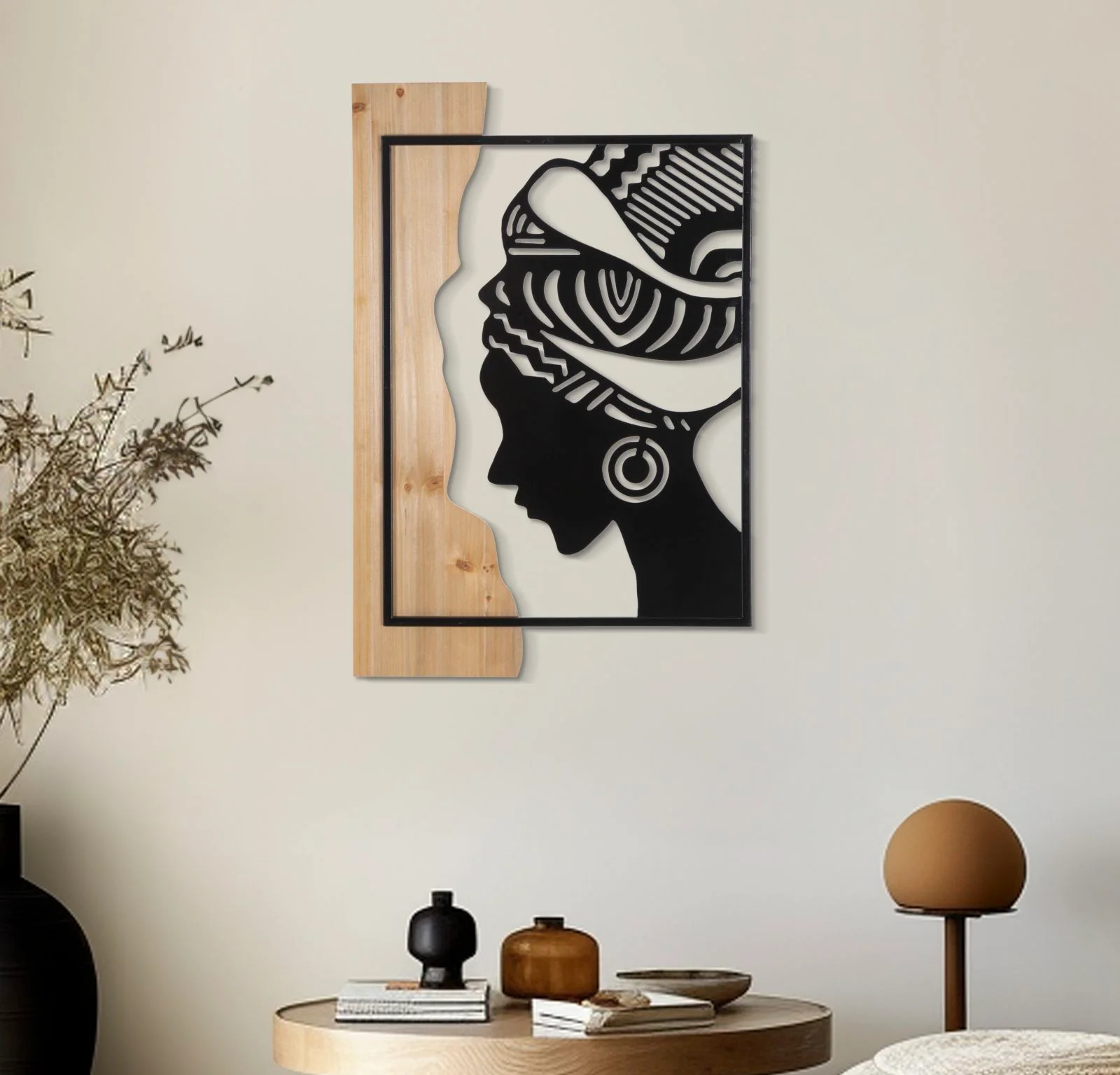 Pannello Decorativo Tribale in Ferro e Legno - 53x2x80 cm - Image 6
