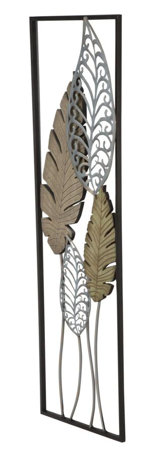 Pannello Decorativo in Metallo e Legno con Motivo di Foglie - cm 30,5x2,5x99,5 - Image 3
