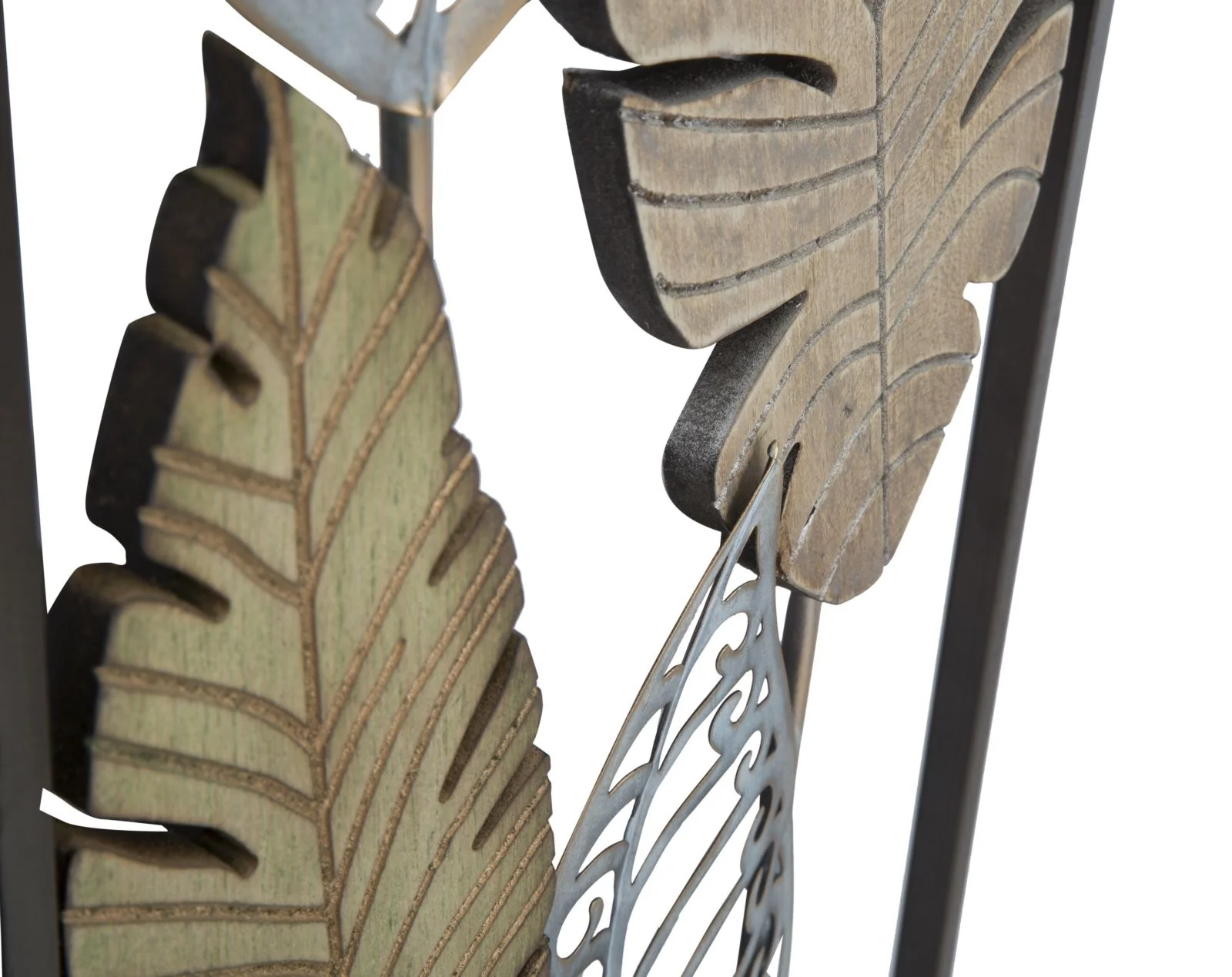 Pannello Decorativo in Metallo e Legno con Motivo di Foglie - cm 30,5x2,5x99,5 - Image 5