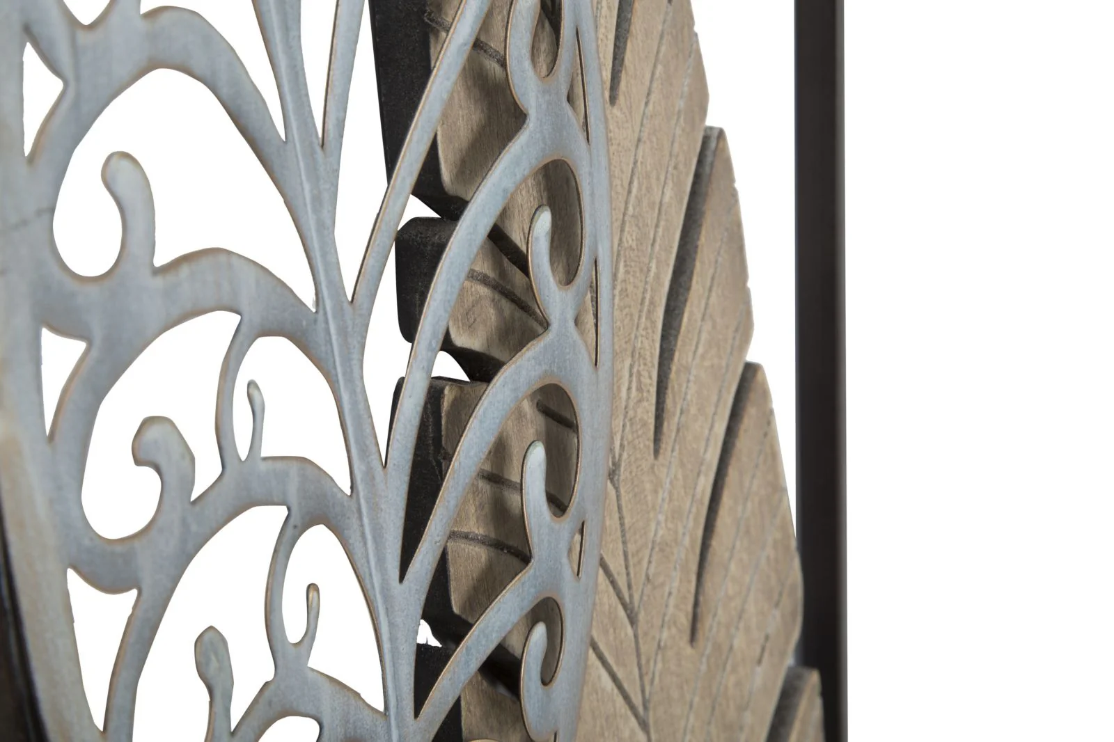 Pannello Decorativo in Metallo e Legno con Motivo di Foglie - cm 30,5x2,5x99,5 - Image 6