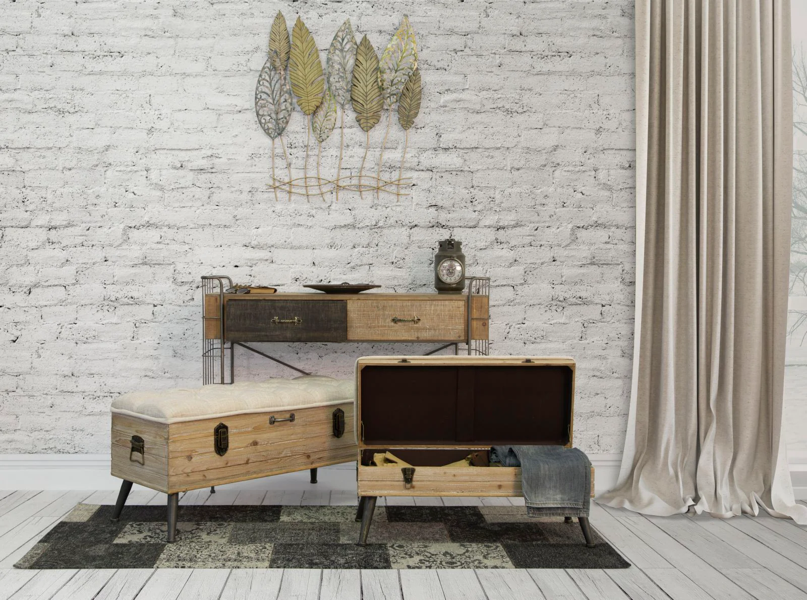 Pannello Decorativo in Ferro e Legno con Design Foglie - 75x2,5x87 cm - Image 8