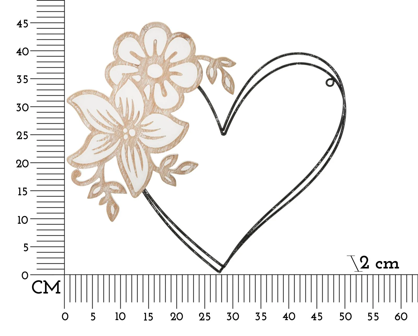 Pannello Decorativo Cuore in Ferro e Legno 50x2x45 cm - Image 2