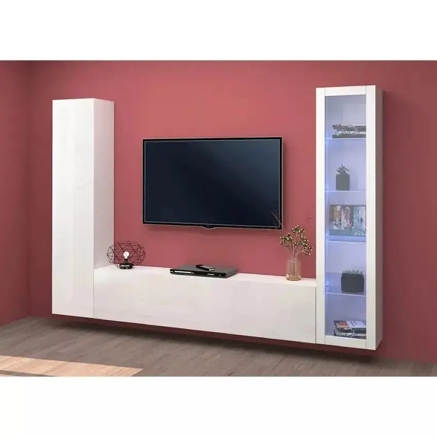 Parete attrezzata Maruska per soggiorno, 180 x 30 x 40 cm - Bianco lucido