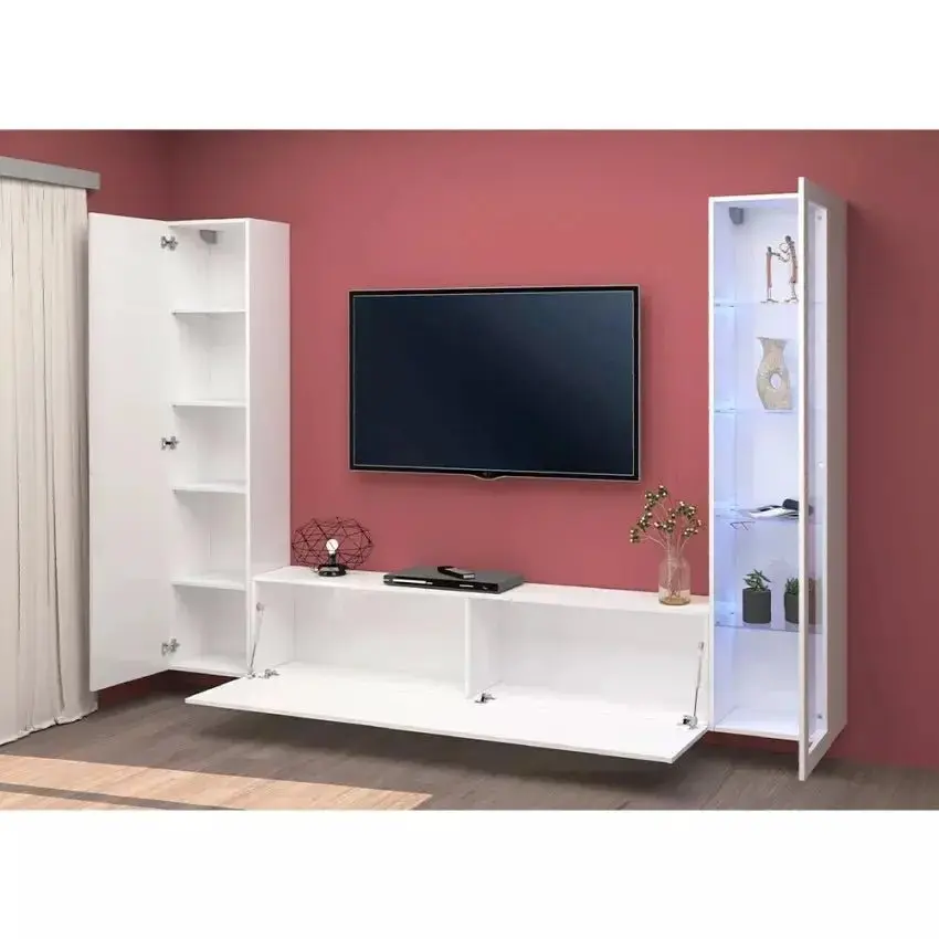 Parete attrezzata Maruska per soggiorno, 180 x 30 x 40 cm - Bianco lucido - Image 3
