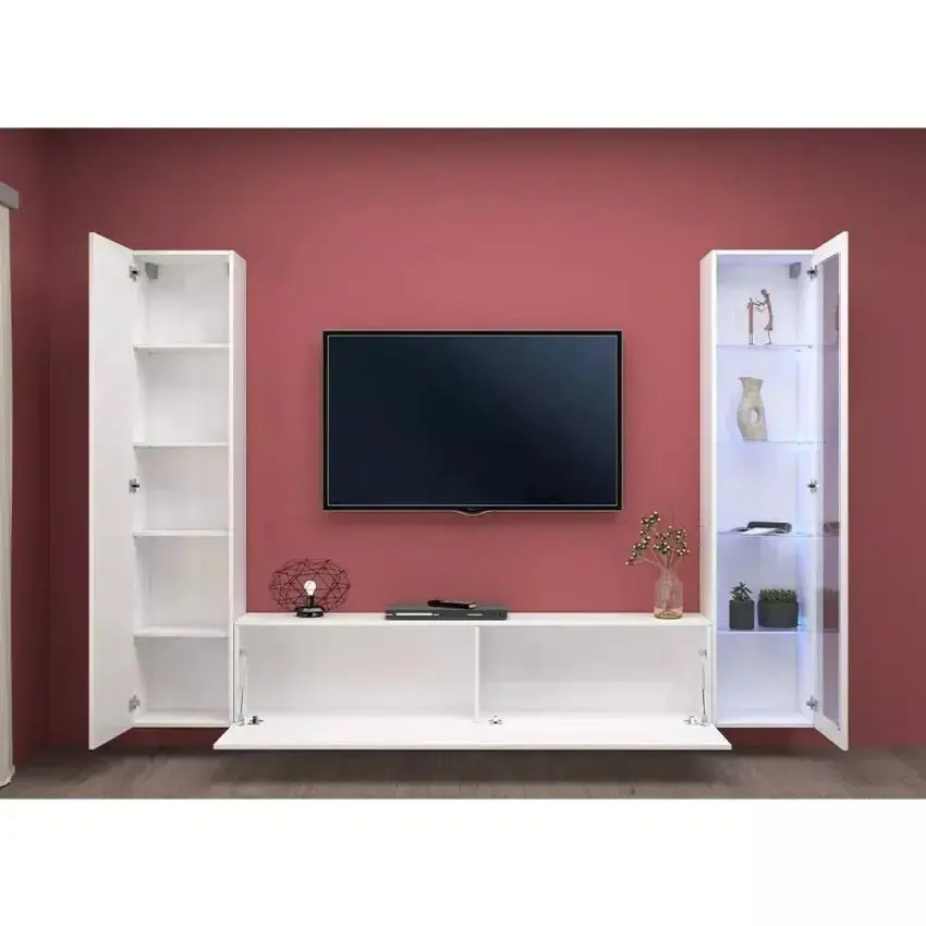Parete attrezzata Maruska per soggiorno, 180 x 30 x 40 cm - Bianco lucido - Image 4