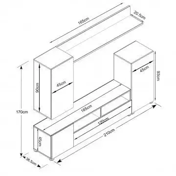 Parete Soggiorno Bridge Bianco Lucido e Grigio Cemento cm 207 x 34 x 170 h - Image 4