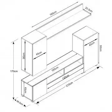Parete Soggiorno Bridge Taupe e Rovere - Dimensioni: cm 207 x 34 x 170 h - Image 5
