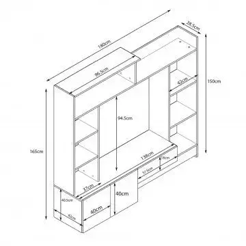 Parete Soggiorno Entry Antracite e Olmo, Dimensioni: cm 180 x 28/40 x 165 h - Image 4