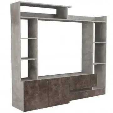 Parete Soggiorno Entry Grigio Cemento e Grigio Scuro: Legno, cm 180x28/40x165