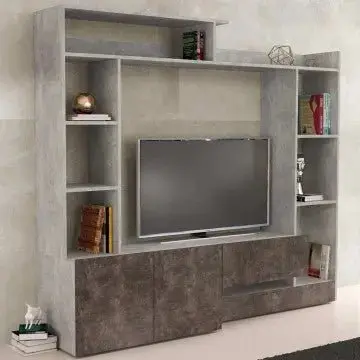 Parete Soggiorno Entry Grigio Cemento e Grigio Scuro: Legno, cm 180x28/40x165 - Image 2