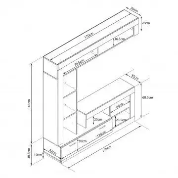 Parete Soggiorno Leonard Antracite e Pino Chiaro cm 170 x 42 x 170 h - Image 6