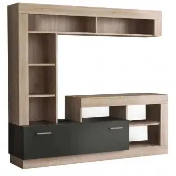 Parete Soggiorno Leonard Antracite e Quercia Chiaro - Dimensioni: cm 170 x 42 x 170 h