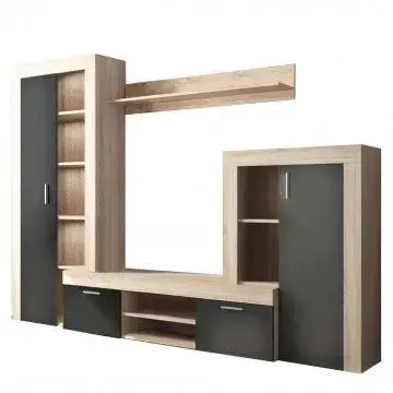 Parete Soggiorno Nobel Antracite e Quercia Chiaro cm 263 x 40 x 200 h