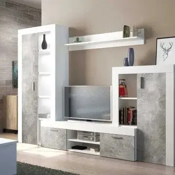 Parete Soggiorno Nobel Bianco e Grigio Effetto Cemento cm 263 x 40 x 200 h - Image 3