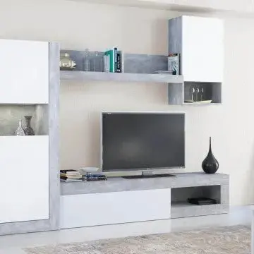 Parete Soggiorno Roomy Bianco e Grigio Effetto Cemento cm 255 x 40 x 200 h - Image 3