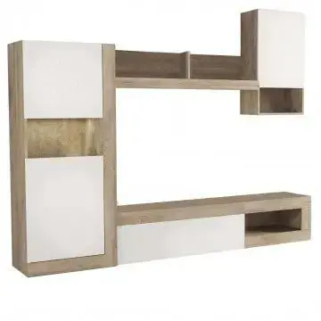 Parete Soggiorno Roomy Bianco e Rovere Chiaro cm 255 x 40 x 200 h
