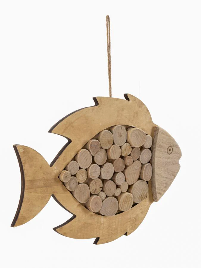 Scultura da Appendere a Forma di Pesce in Legno Naturale cm 42,5x2x28,5 - Image 2