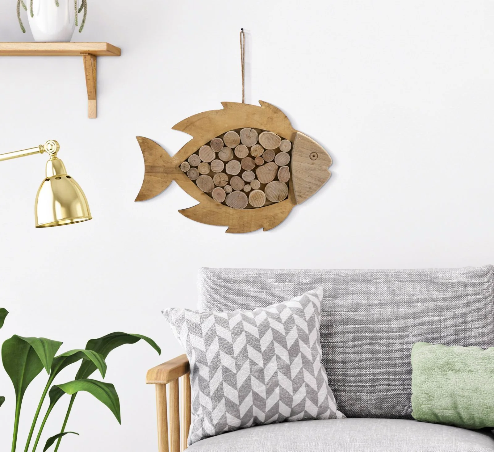 Scultura da Appendere a Forma di Pesce in Legno Naturale cm 42,5x2x28,5 - Image 5
