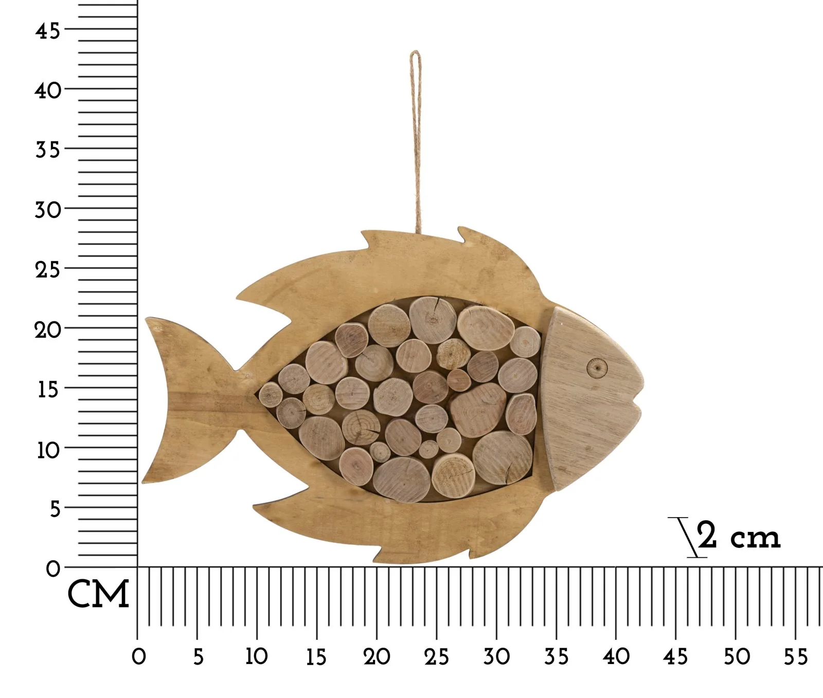 Scultura da Appendere a Forma di Pesce in Legno Naturale cm 42,5x2x28,5 - Image 6
