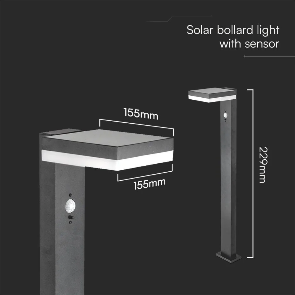 Piantana LED Solare Quadrata 5.5W con Sensore PIR 3000K IP54 - Image 8