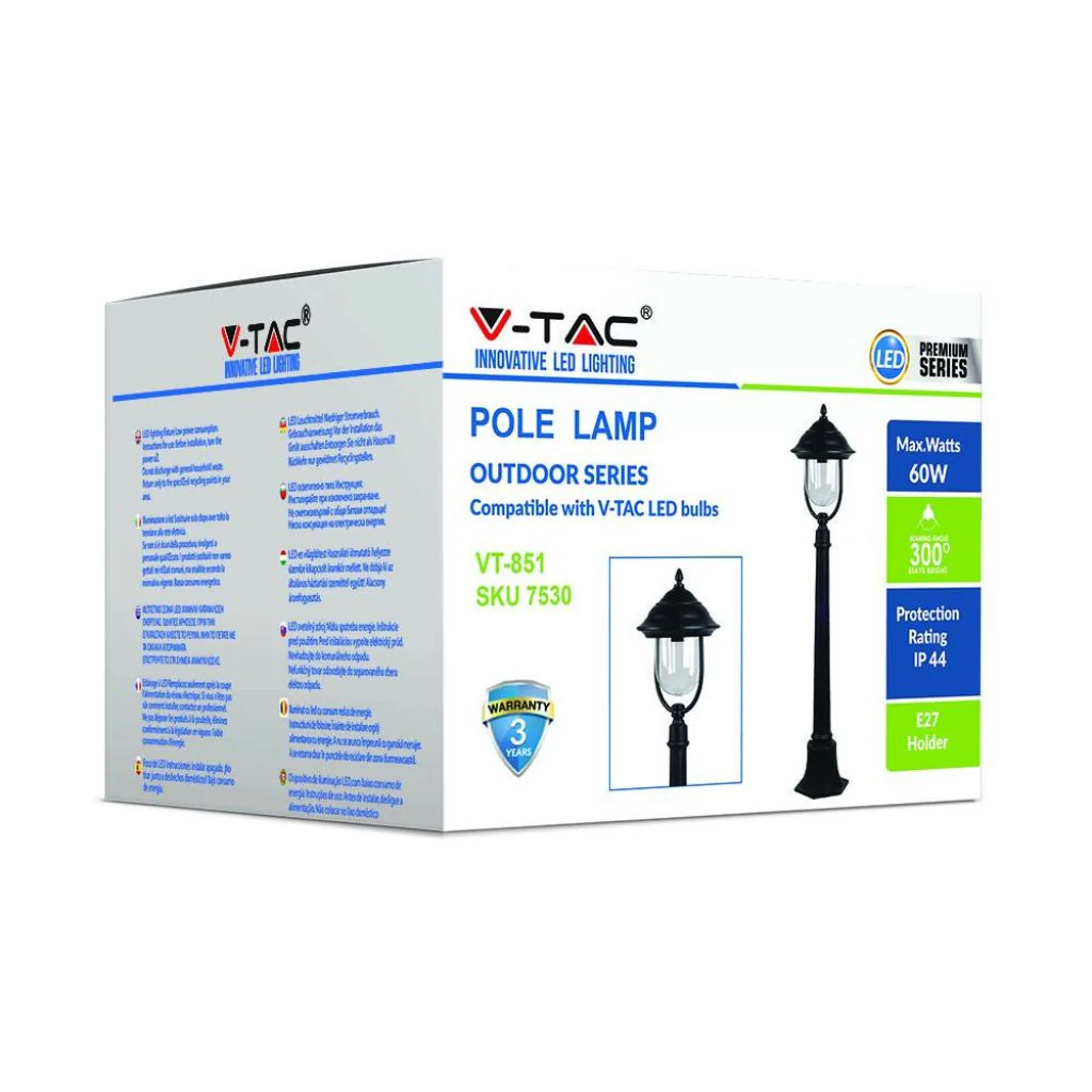 V-TAC Lampada LED da Terra a Lanterna E27, H 110cm, Nero, IP44, Max 60W - Image 6