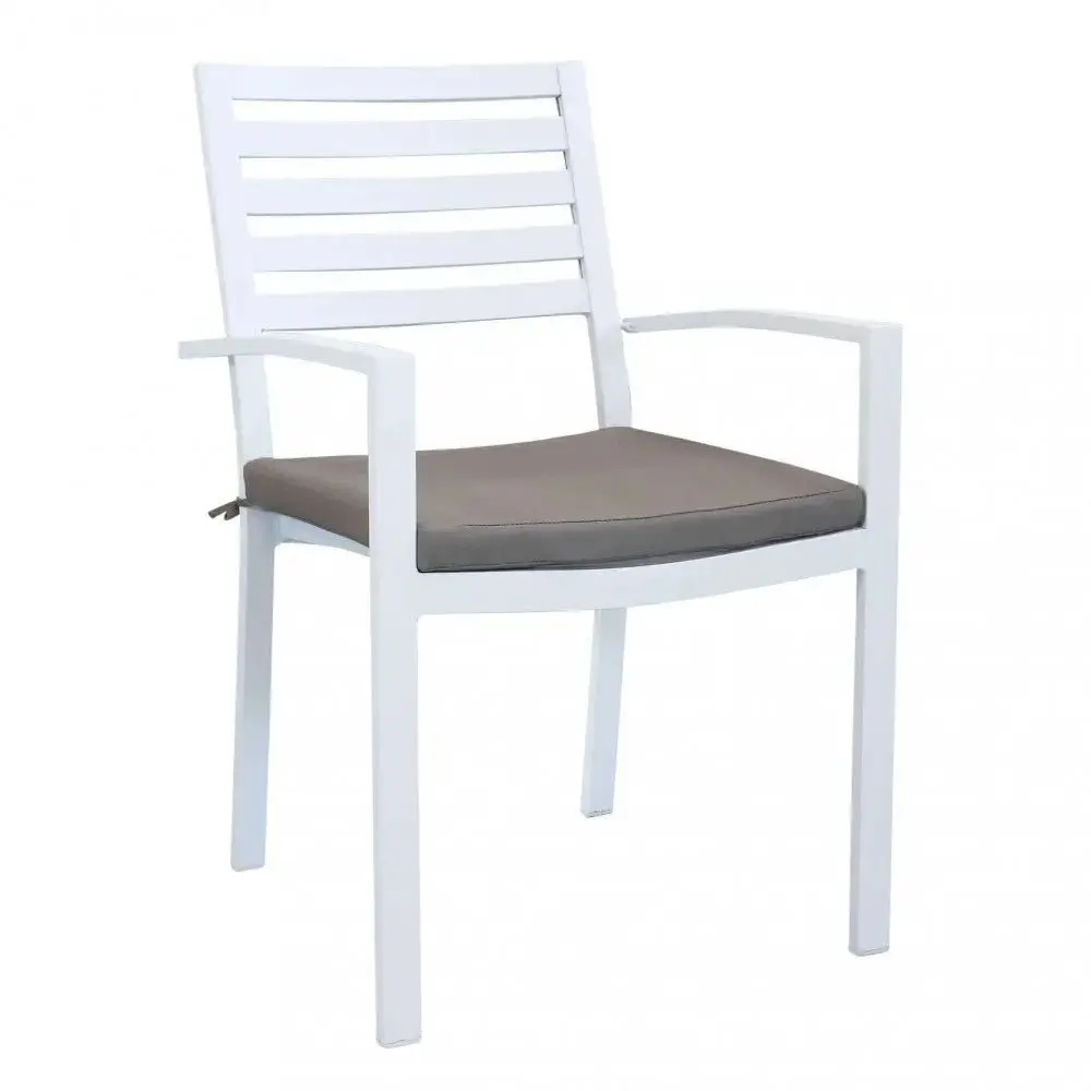 Poltrona da giardino in alluminio bianco con cuscino taupe (Dimensioni: 46x62x84 cm)