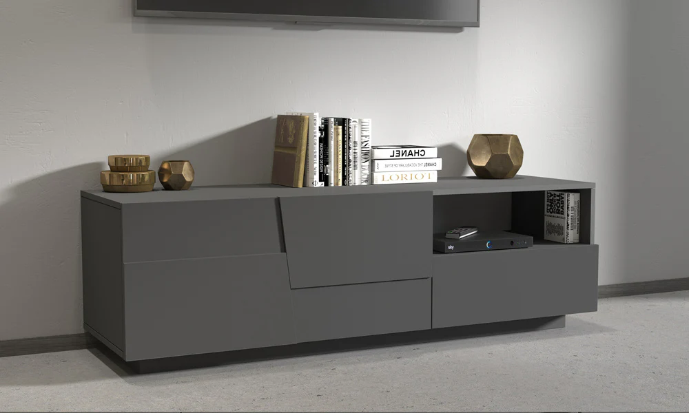 Porta TV PONGO 150 cm - Antracite Opaco, Design Moderno Made in Italy