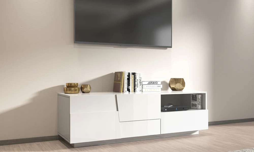 Porta TV PONGO 150 cm - Bianco Laccato, Design Moderno Made in Italy - Image 3
