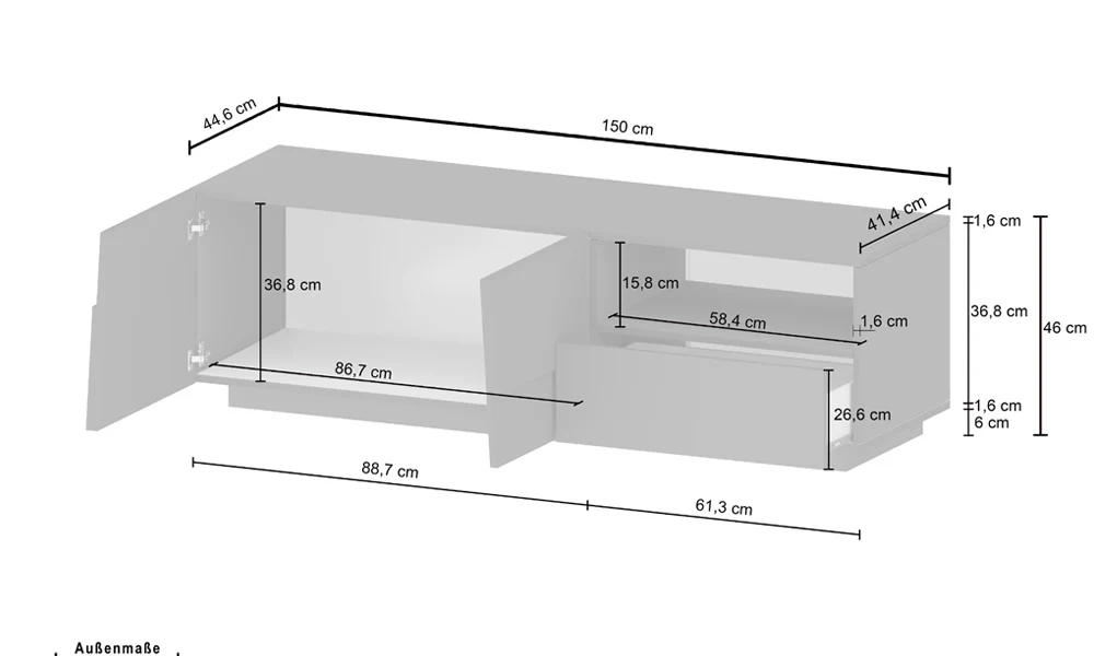 Porta TV PONGO 150 cm - Bianco Laccato, Design Moderno Made in Italy - Image 4