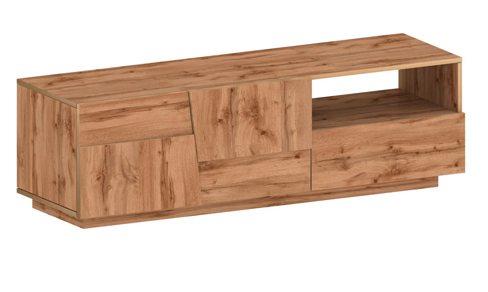 Porta TV PONGO 150 cm - Rovere Wotan, con ante, vano e cassetto - Image 2