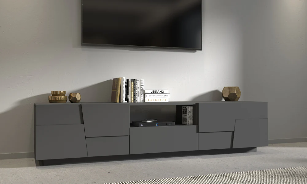 Porta TV PONGO 220 cm - Mobile Moderno con 4 Ante, Cassetto e Vano a Giorno - Image 2