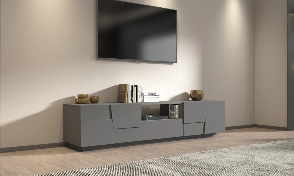 Porta TV PONGO 220 cm - Mobile Moderno con 4 Ante, Cassetto e Vano a Giorno - Image 3