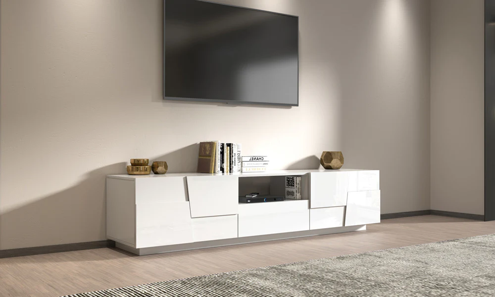 Porta TV PONGO 220 cm - Mobile Moderno con 4 Ante, Vano a Giorno e Cassetto Scorrevole - Image 2