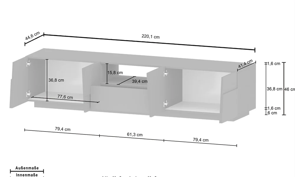 Porta TV PONGO 220 cm - Mobile Moderno con 4 Ante, Vano a Giorno e Cassetto Scorrevole - Image 3