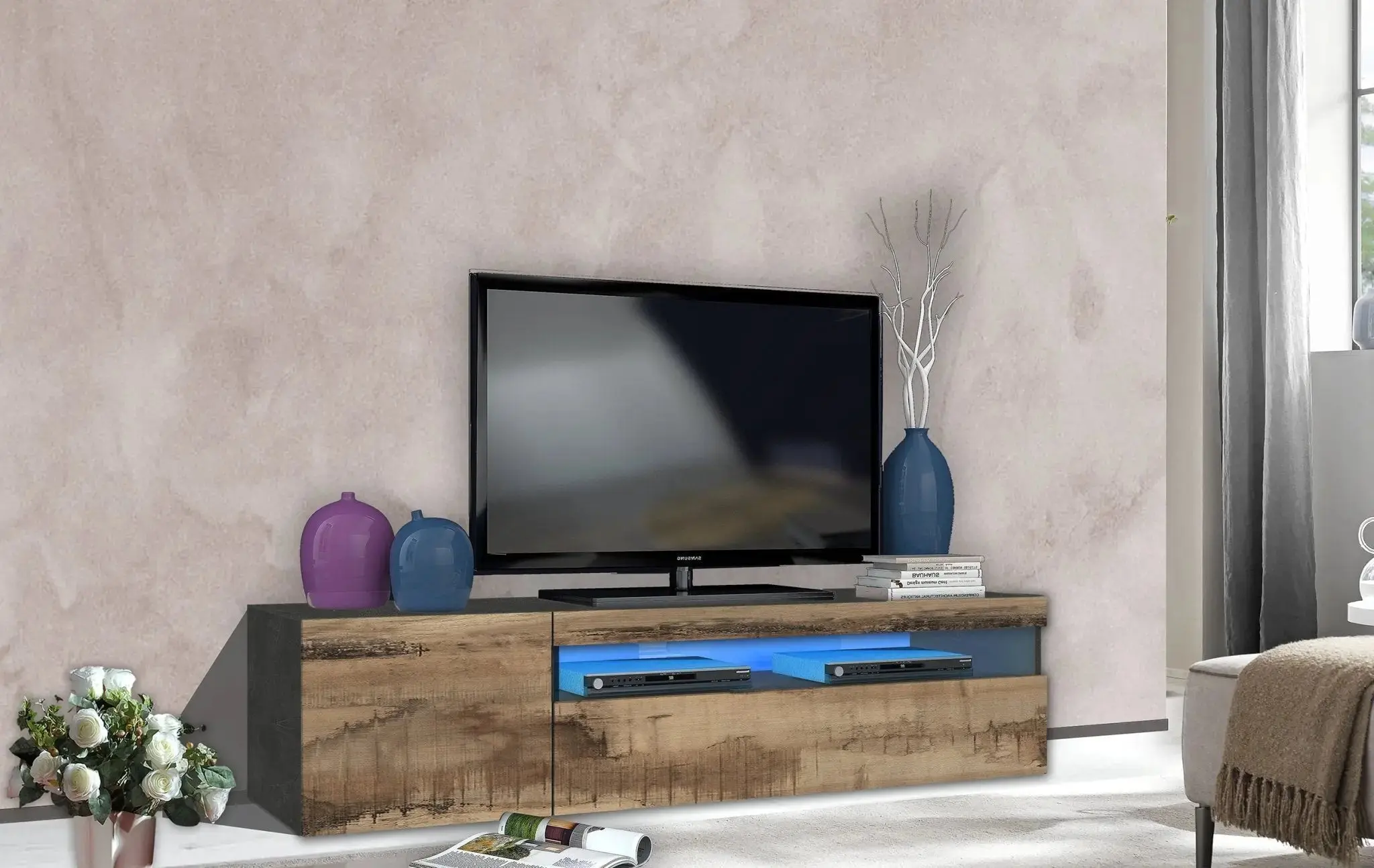 Porta TV con 1 anta + anta ribalta per DAIQUIRI ardesia e acero pereira