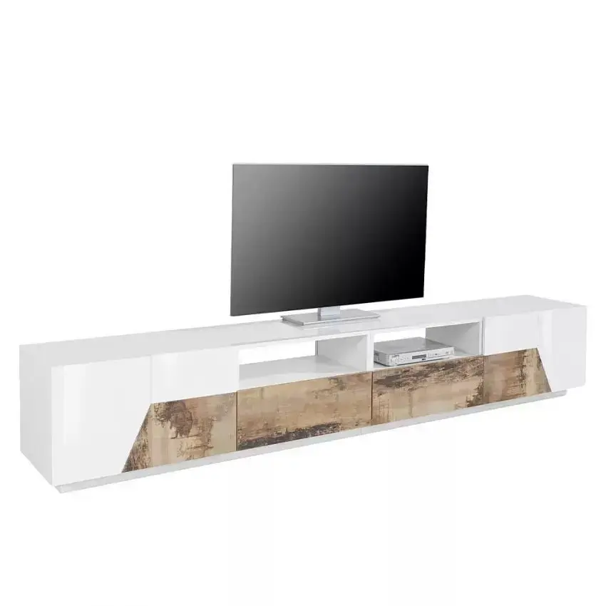 Porta TV Alien con dimensioni 260 x 43 x 46 cm Lowboard in Bianco Laccato/Acero Pereira - Image 3