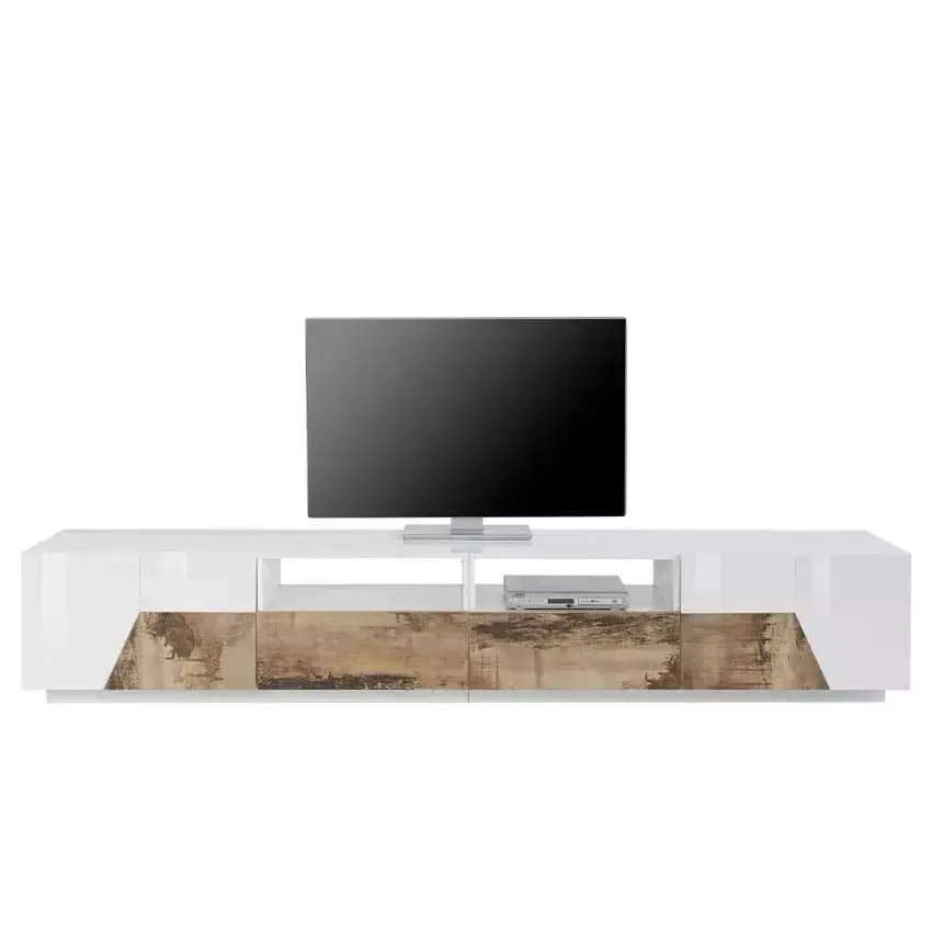 Porta TV Alien con dimensioni 260 x 43 x 46 cm Lowboard in Bianco Laccato/Acero Pereira - Image 4
