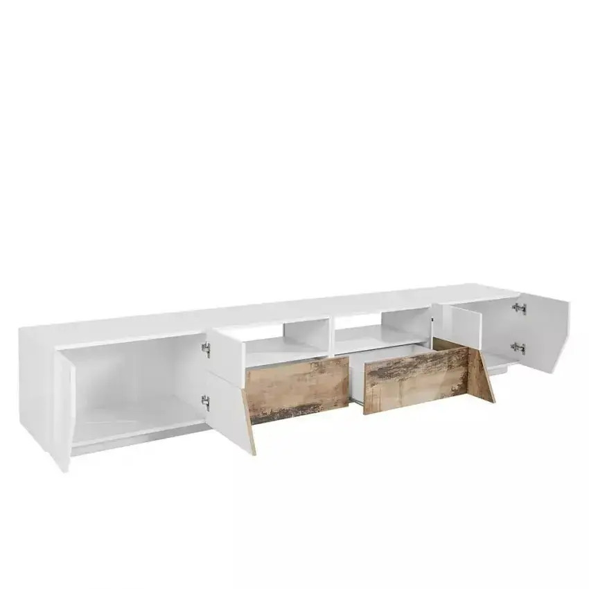 Porta TV Alien con dimensioni 260 x 43 x 46 cm Lowboard in Bianco Laccato/Acero Pereira - Image 5