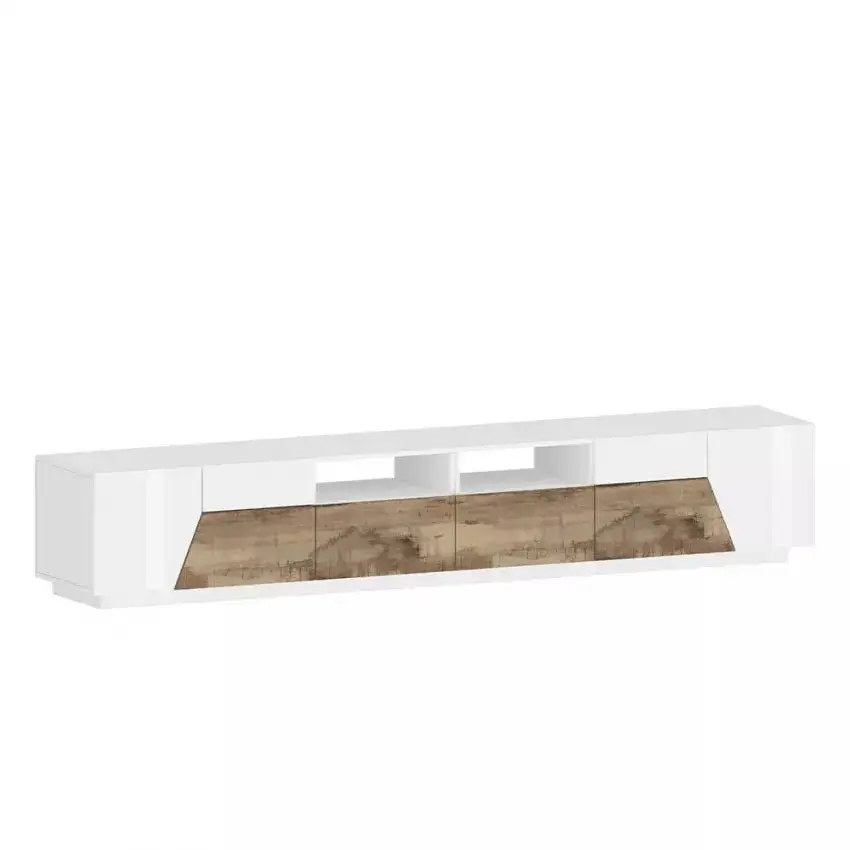Porta TV Alien con dimensioni 260 x 43 x 46 cm Lowboard in Bianco Laccato/Acero Pereira - Image 8