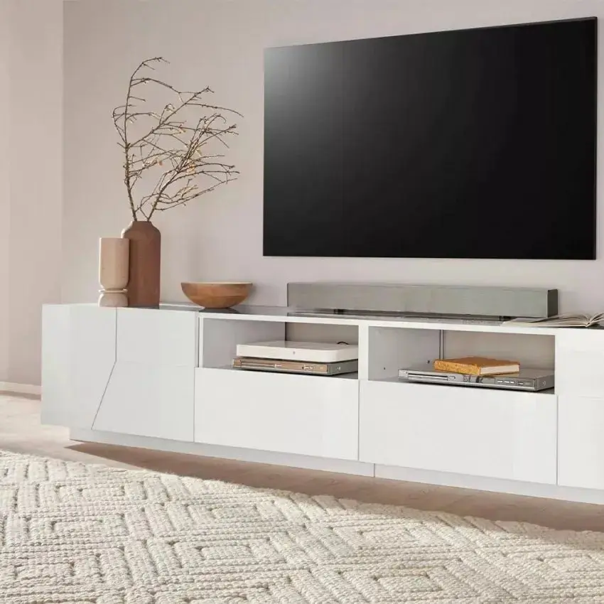 Porta TV in Bianco Laccato Alien Lowboard 260 x 43 x 46 cm - Image 2